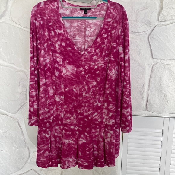 Sami & Jo Pink ad white printed tunic top with ruffle detail 3/4 sleeve v neck - Picture 1 of 13